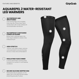 GripGrab AquaRepel 2 Water-Resistant Cycling Leg Warmers Thermal Winter Softshell Road Gravel Mountain Bike Sleeves