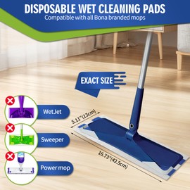 FURCIELOS Disposable Wet Cleaning Pads for Hardwood Floor Compatible with Bona Mops, Multi-Surface Floor Household Replacement Mopping Cloths Refills, Unscented, 40 Count