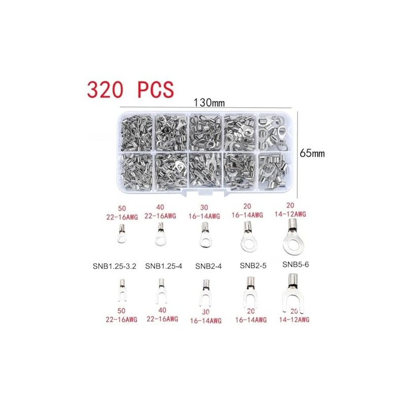 KSOPUERT 320 pieces, non-insulated copper wire crimp terminals set, ring