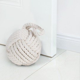 Marwood Rope Knot Door Stops Decorative Nautical Ball Door Stopper Handmade with Handle, Weighted Interior Spherical Doorstop Sailor Knot for Door and Window - Beige (6"x6", 4lbs)