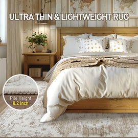 5x8 Area Rugs Washable Rug: Lagre Vintage Living Room Rug with Non-Slip Backing Low Pile Rugs Soft Indoor Floor Thin Carpet Non Shedding Neutral Carpets for Bedroom Dining Room Farmhouse Nursery Beige