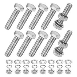 M METERXITY 10-Pack Hex Head Screw Bolt with Nuts Flat & Lock Washers M10x45mm Stainless Steel Bolts and Nuts Kit Fully Threaded Metric Bolt Assortment for Equipment/Machinery