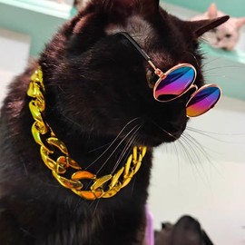 Dog Chain Necklace for Small Dogs Cat Chain Collars for Boy Girl Cats Cuban Link Dog Collar Choker Chain Adjustable Gold Chain Dog Collar Pet Cat Collar Chain Animal Dog Necklace Accessories