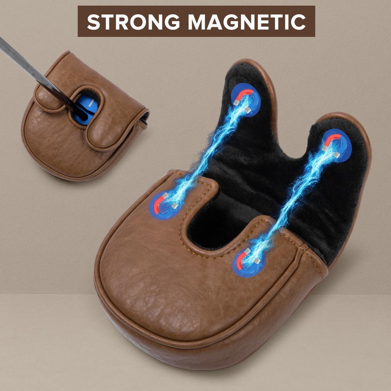 Golf Mallet Putter Cover Headcover, Magnetic Closure Premium Leather Birdie