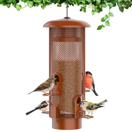 Metal Squirrel Proof Bird Feeder,Bird Feeders for Outdoors,Weight Activated Squirrel Proof Wild Bird Feeders with Finch Cardinal Chickadee,Large Capacity,Weatherproof and Durable,Reddish Brown