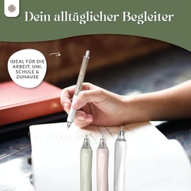 LEBENSKOMPASS® Gel Pens Set of 3 Cream Black Ink with Silent Click Technology - Highly Pigmented, Quick-Drying Gel Ballpoint Pen - Thin 0.5 mm Line Width Gel Pens - Pack of 3