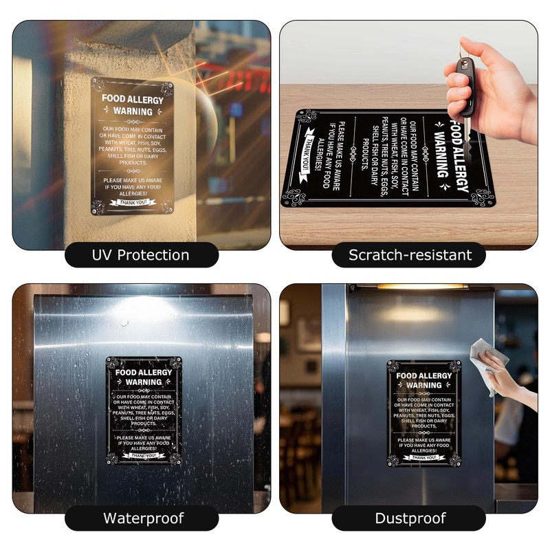YIKIADA 4 Pack Food Allergy Warning Sign 10 × 7