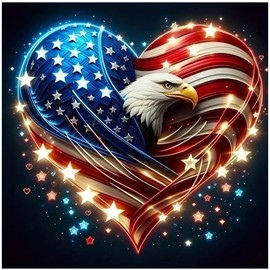 AREOPNMG Eagles Loving Diamond Painting Kits for Adults Beginners,DIY Lndependence Day Diamond Art,5D Full Round Drill Diamond Dot Gem Art Kits, Home Wall Decor 12x12 Inch