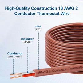 XRDS -RF Thermostat Wire 18/2 10FT Solid Copper, Low Voltage, 2 Conductor Thermostat Cable Ideal for Thermostats, HVAC Systems, Doorbells, and Security Systems