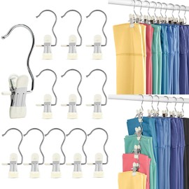 HOUSE DAY Legging and Yoga Pants Hangers with Clips 60 Pack, Closet Organizer Clips, Space Saving Hanging Clips for Hat, Bag, and Home Storage - Ivory