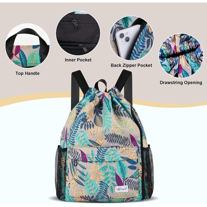 Risefit Drawstring Bag Waterproof Swim Bag Drawstring Gym Backpack Large