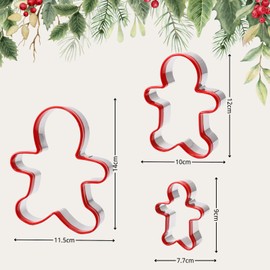 PTaizjjz 3pcs Gingerbread Man Cookie Cutters Set,Stainless Steel Christmas Cookie Cutter Tools with Red Environmental PVC - 14cm,12cm,9cm