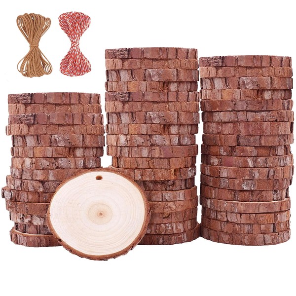 Wood Slices 50 Pcs 2.8-3.1 Inches Craft Wood Kit Unfinished