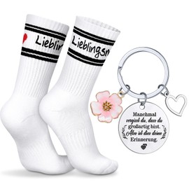 Hestya 2 Stück Lieblingsmensch Geschenk Tennis Socken mit Herz Mutmacher Schlüsselanhänger Weiße Baumwollsocken Damen 39-42 Geschenkideen für Freundin Partner Geburtstag Valentinstag Weihnachten