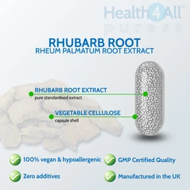 Health4All Rhubarb Root 2500mg 60 Capsules (V) (not Tablets) Purest- no additives. Natural Laxative Supplement. Vegan