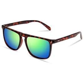 VANLINKER VL9748 - anteojos de sol cuadradas polarizadas para hombres y mujeres, sombras oscuras con protección UV para conducir, Marco de tortuga/lente espejo azul, Mediano