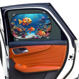 JELLYBABABABY Car Window Shades for Baby | Cooling UV Protector for Kids & Pets | Optimal Darkness with Suction Cups in Universal Size 51 x 31 cm | Rear Side Car Window Tint | Fish Design - Pack of 2