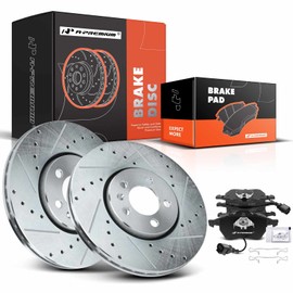A-Premium 11.34 inch (288mm) Front Drilled and Slotted Disc Brake Rotors + Ceramic Pads Kit Compatible with Select Volkswagen Models - Jetta 1999-2005, Golf 2000-2006, Beetle 2000-2010, 6-PC Set