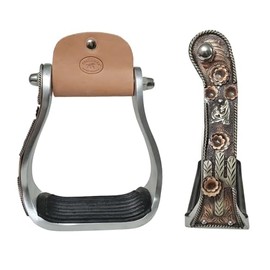 CHALLENGER Western Copper Cactus Engraved Barrel Racing Aluminum Saddle Show Stirrups 51258