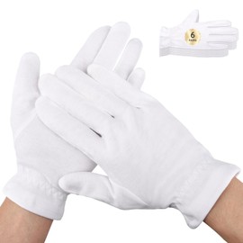 Segbeauty 12 Counts White Sleep Gloves, Hand Moisturizing Gloves with Elastic Band, 6 Pairs Cotton Moisturizing Gloves for Hands, Sleeping Gloves for Hand Overnight, White Cotton Gloves for Men Large