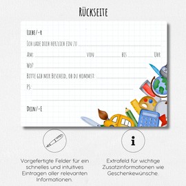 møij 12 x Invitation Cards for School Enrolment + Matching Envelopes – Beautiful Cards Made of Extra Strong Cardboard with Partial High Gloss Lacquer