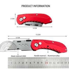 6.1-Inch Folding Utility Knife 440C Blade Red Aluminum Handle,Quick Change Blade Lightweight Pocket Knives Heavy Duty Box Cutter Safety Lock with Belt Clip