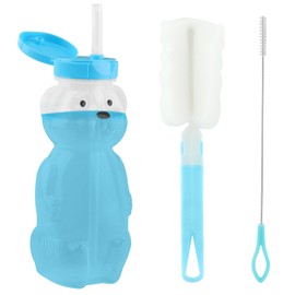 Honey Bear Straw Cup 8oz, Juice Bear Bottle Drinking Cup Long Straws with Cup Brush and 1 Straw Brushes, Honey Bear Bottle Cup, Straw Learning Cup