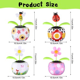 4 Solar Dancing Bee Toy Solar Powered Dancing Sun Flower in Colorful Pots Swinging Ladybug Shape Flip Flap Animated Bobblehead Dancer Window Rose Sun Catcher Car Dashboard Decor