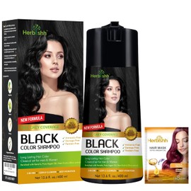 Herbishh Champú de color para cabello - Champú y acondicionador para teñir el cabello - Larga duración, cobertura completa de canas y bricolaje (Black)