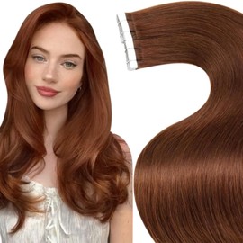 LaaVoo Auburn Tape in Hair Extensions Human Hair Auburn Brown Tape ins Human Hair Extensions Auburn Seamless Tape in Human Hair Extension Auburn Hair Extensions Tape in 20pcs 50g 22inch
