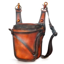 Le'aokuu Mens Genuine Leather Messenger Travel Outdoor Hip Bum Fanny Belt Waist Pack Drop Leg Thigh Bag 9326 (Orange)