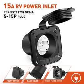 15 AMP Flanged Power Inlet 125V Heavy Duty Shore Receptacle NEMA 5-15P Plug ETL Listed AC Port Male for RV Camper Generator Shed Motorhome Van