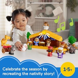 Fisher-Price Little People Juego de juguete de Natividad para niños pequeños con música, luces y 18 piezas para juego de simulación navideño para niño