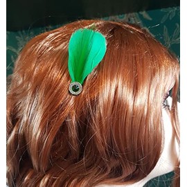 Bridal Bridesmaid Feather Hair Grip Prong, Green and Gem Hair Piece