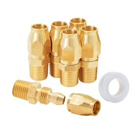 SUNGATOR 6 Pack 1/4'' Brab Air Hose Repair Fittings, 1/4 inch Reusable Air Hose Splicers with 1/4 inch MNPT End, Brass Barbed Repair Fittings for 1/4'' ID PU & PVC Tubing with Sealing Tape