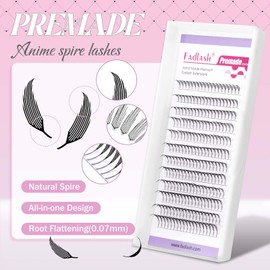 FADLASH Premade Lash Fans Anime Lashes Premade Spire Anime Lash Extensions Volume Fluffy Natural Lashes Manga Lash Look D Curl (0.07-D, 8-14mm)