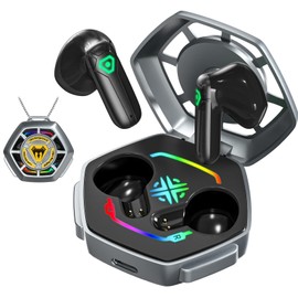 ANCwear True Wireless Earbuds, Bluetooth Headphones, Ear Buds with Metal chain & USB-C Charging Case,Mecha desgin with Customizable stickers for Teens,Young Adults (Ash) (Yellow)