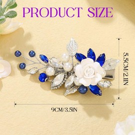 JEAIRTS Flower Wedding Hair Clips Silver Blue Rhinestone Pearl Barrette Bridal Hair Accessories for Women