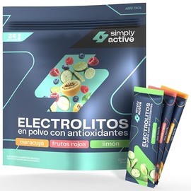 Electrolitos en Polvo - Simply Active | Mixpack 24 Pack | Electrolitos Hidratación Rápida | Suero Oral con Zinc, Antioxidantes y Mineral: Magnesio, Potasio, Calcio y Sodio | Sin Azucar Añadido