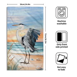 Giwawa Heron Towel Set of 2 Watercolor Summer Coastal Sea Bird Decorative Hand Face Towels for Bathroom Guest Nautical Beach Themed Microfiber Kitchen Dish Towel for Hotel Gym Spa Season