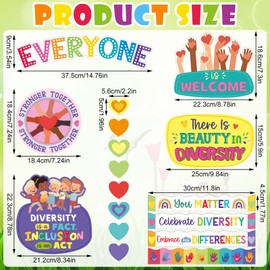 Mooliwe 81 Pcs Diversity Bulletin Board Set Inclusive Everyone is Welcome Classroom Decoration Kindness Children Hearts Cutouts Handprints Border Trim for Back to School Classroom Decor