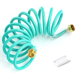 GASHER 10FT PU Recoil Garden Water Hose with 3/4"Inch Brass Fittings Retractable, Swivel Female for Boating, Pool & Spa, RV, Home and Garden（Blue)