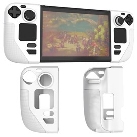 Silicone Protective Shell Cover Skin for Steam Deck OLED (2023), Non-Slip Texture Handle Case, Anti-Collision Cover with 4 Thumb Caps. (Cream White)