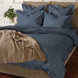 Pizuna Pure 100% Cotton King Duvet Cover Set, 800 Thread Count Long Staple Cotton Thick Sateen Weave with Button Closure (Combed Dark Blue Cotton Duvet Cover King)