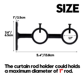 AddGrace 2 Pack Double Curtain Rod Brackets 1 Inch Curtain Rod Holders for Bedroom Living Room (Black)