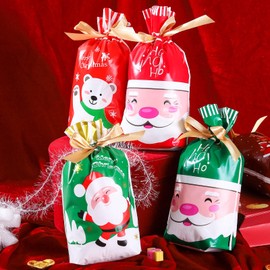 30 PCS Christmas Drawstring Gift Bags Multipack - Assorted Xmas Bags Large Small Sizes Christmas Bags for Presents 6 Design Christmas Drawstring Bags for Christmas Party (#01)