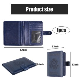 gunhunt Pack-1 Passport and Vaccine Card Holder Combo, PU Leather Functional Travel Document Cover Case, Multiple Card Slots Hold Passport, Air Ticket, Bank Card, ID Card, Credit Card (Blue)