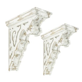 BIG FORTUNE Set of 2 Corbels for Shelves Wood Corbels Decorative L7.2X W3.1x H7.8 Inches Shelf Brackets Wooden Vintage Shelf Farmhouse Decor White Floating Wall Shelf Long