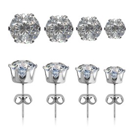 FuninCrea Diamond Earrings, 4 Pairs of 925 Sterling Silver Earrings, Small Cartilage Stud Earrings Set for Women, Men, Round Cubic Zirconia Stud Earrings, Unisex Jewellery Set, Titanium steel