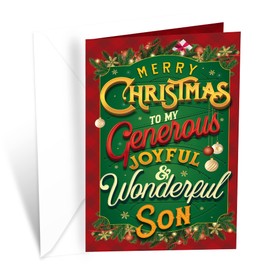 Christmas Card For Son, Prime Greetings, Made in America, Eco-Friendly, Thick Card Stock with Premium Envelope 5in x 7.75in, Packaged in Protective Mailer